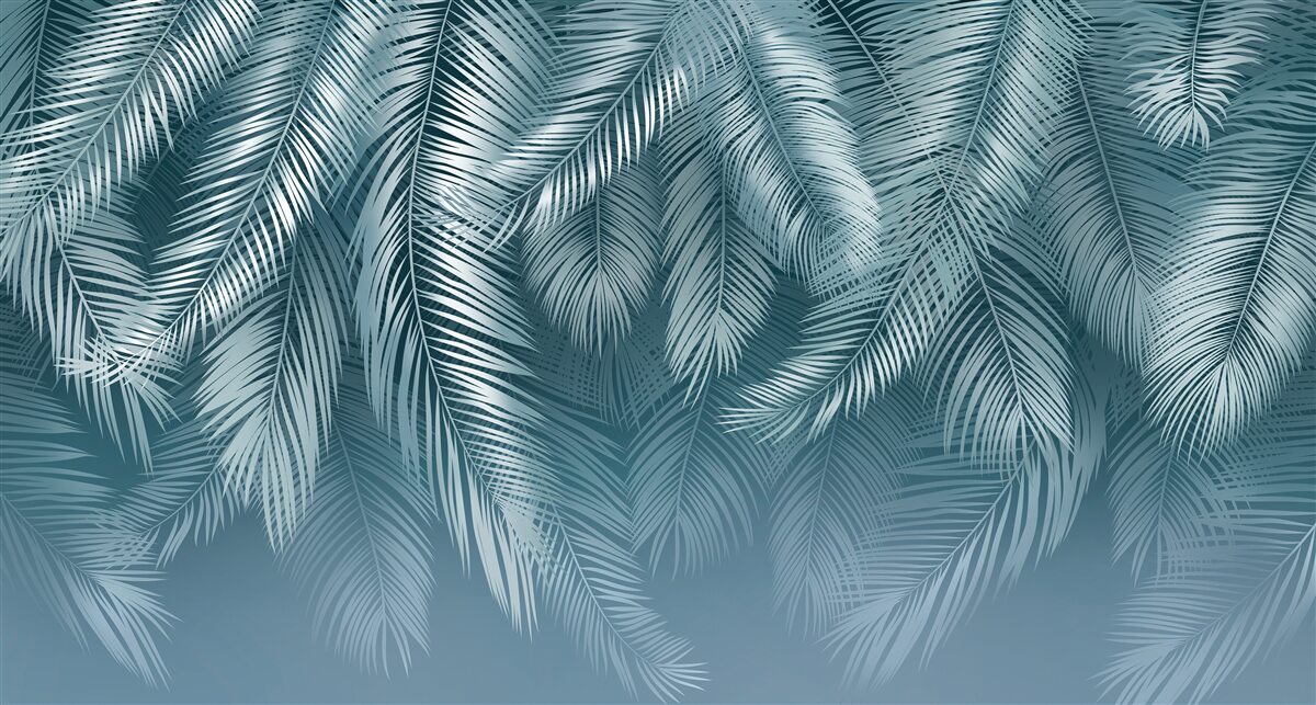 Фотошпалери пір'яне листя в бірюзовому кольорі