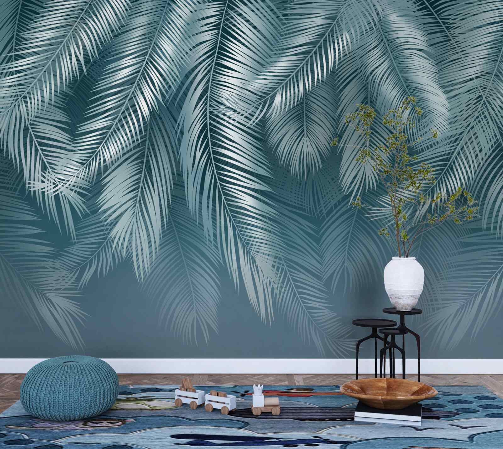 Фотошпалери пір'яне листя в бірюзовому кольорі