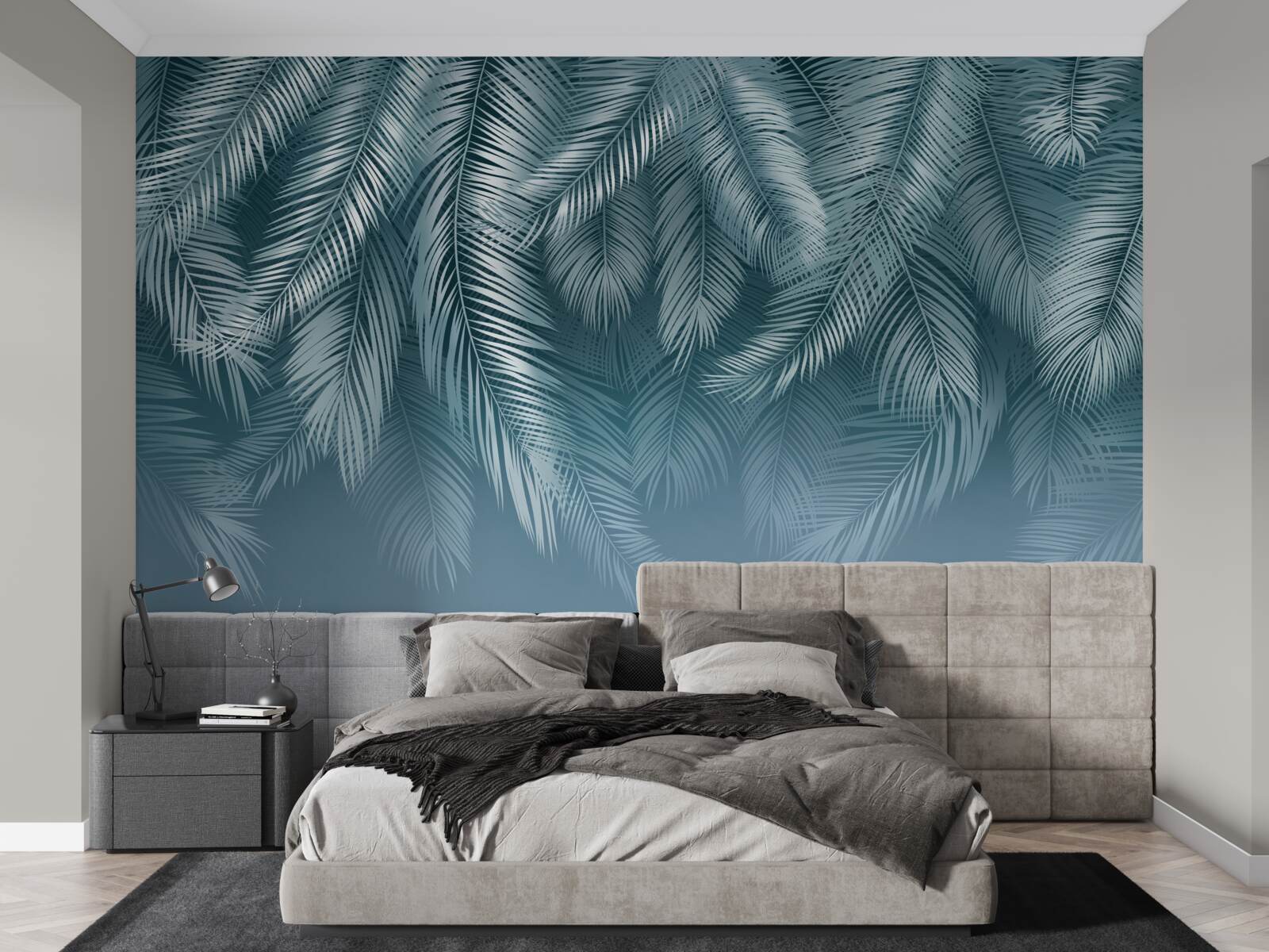 Фотошпалери пір'яне листя в бірюзовому кольорі