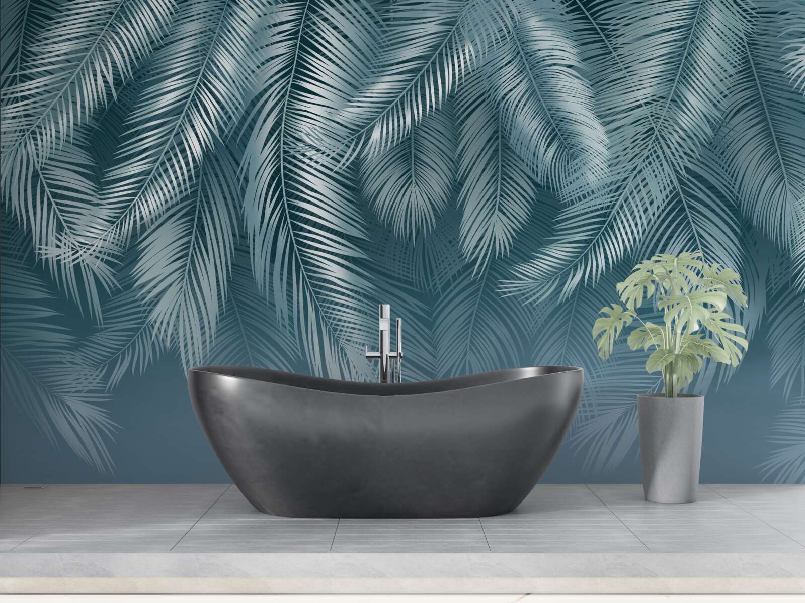 Фотошпалери пір'яне листя в бірюзовому кольорі