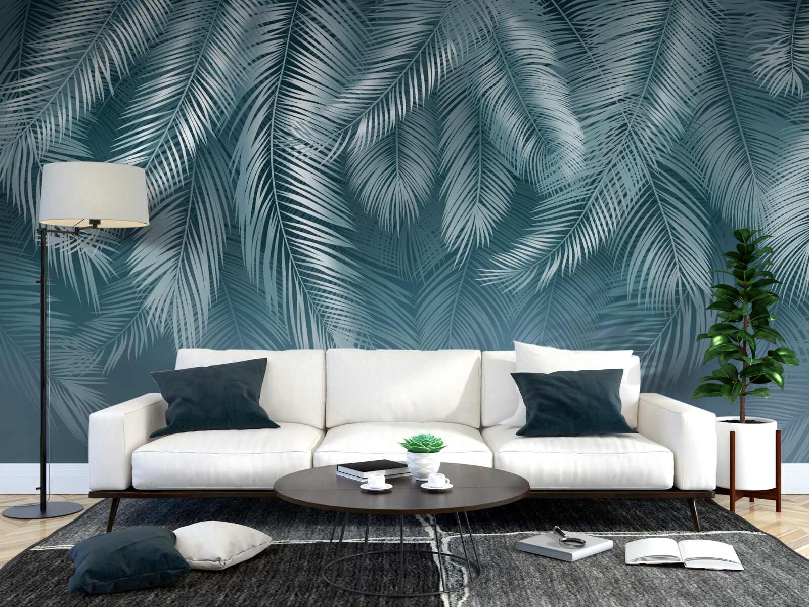 Фотошпалери пір'яне листя в бірюзовому кольорі