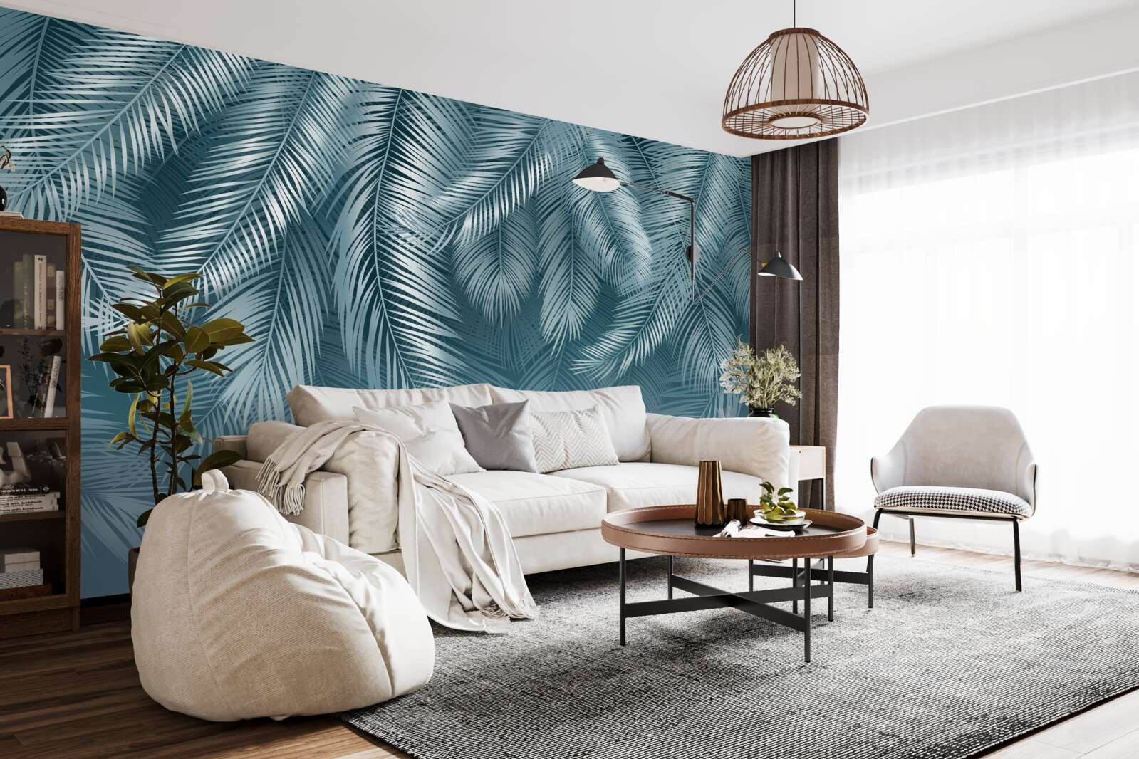 Фотошпалери пір'яне листя в бірюзовому кольорі