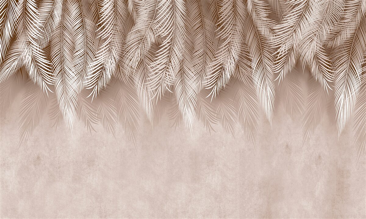 Фотошпалери рожевий фон, прикрашений білим пальмовим листям