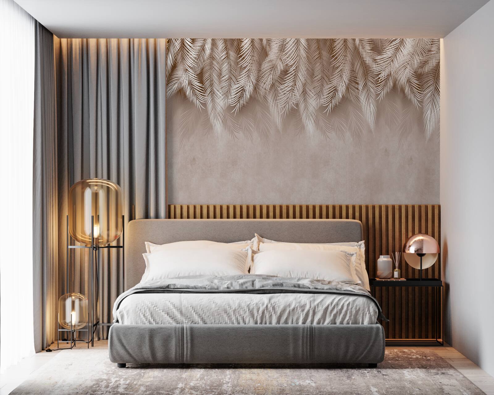 Фотошпалери рожевий фон, прикрашений білим пальмовим листям