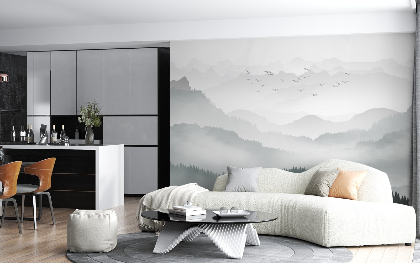 Фотошпалери туман густо огортає скелясті вершини