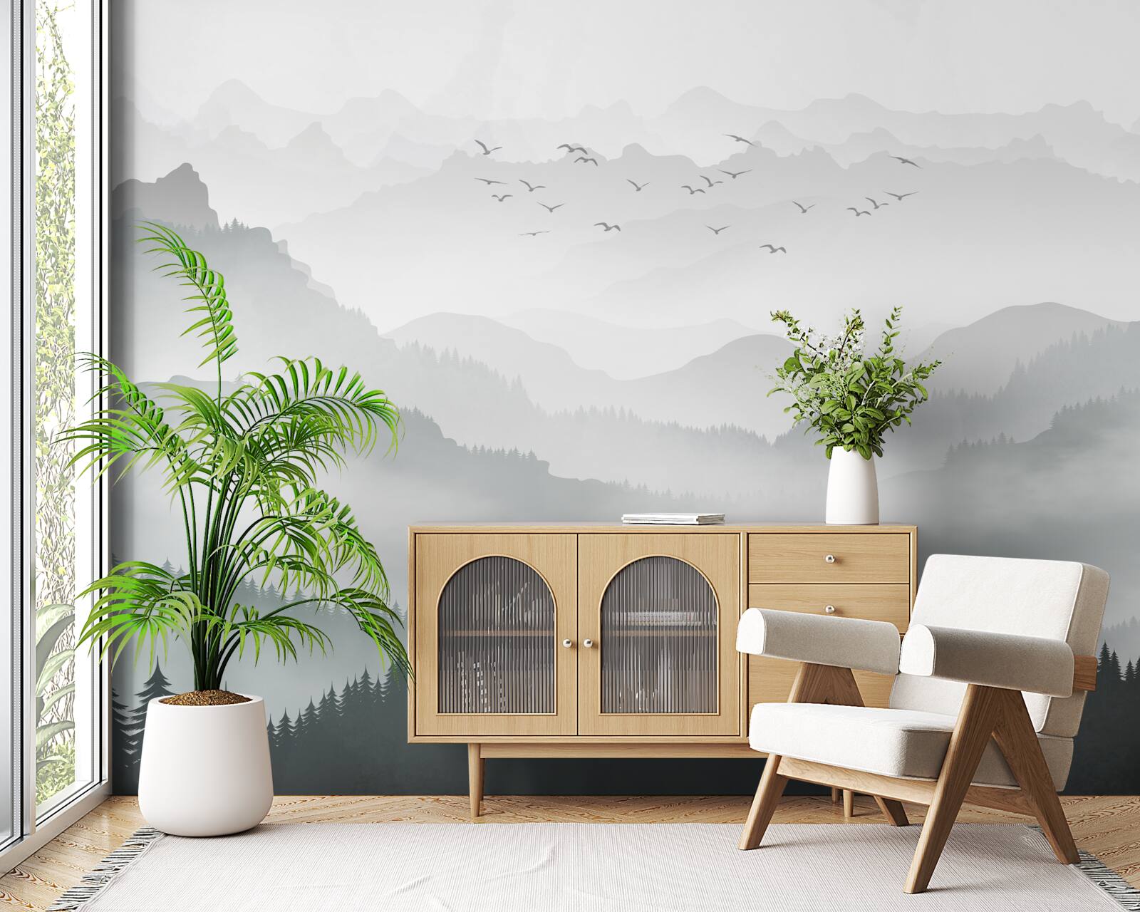 Фотошпалери туман густо огортає скелясті вершини