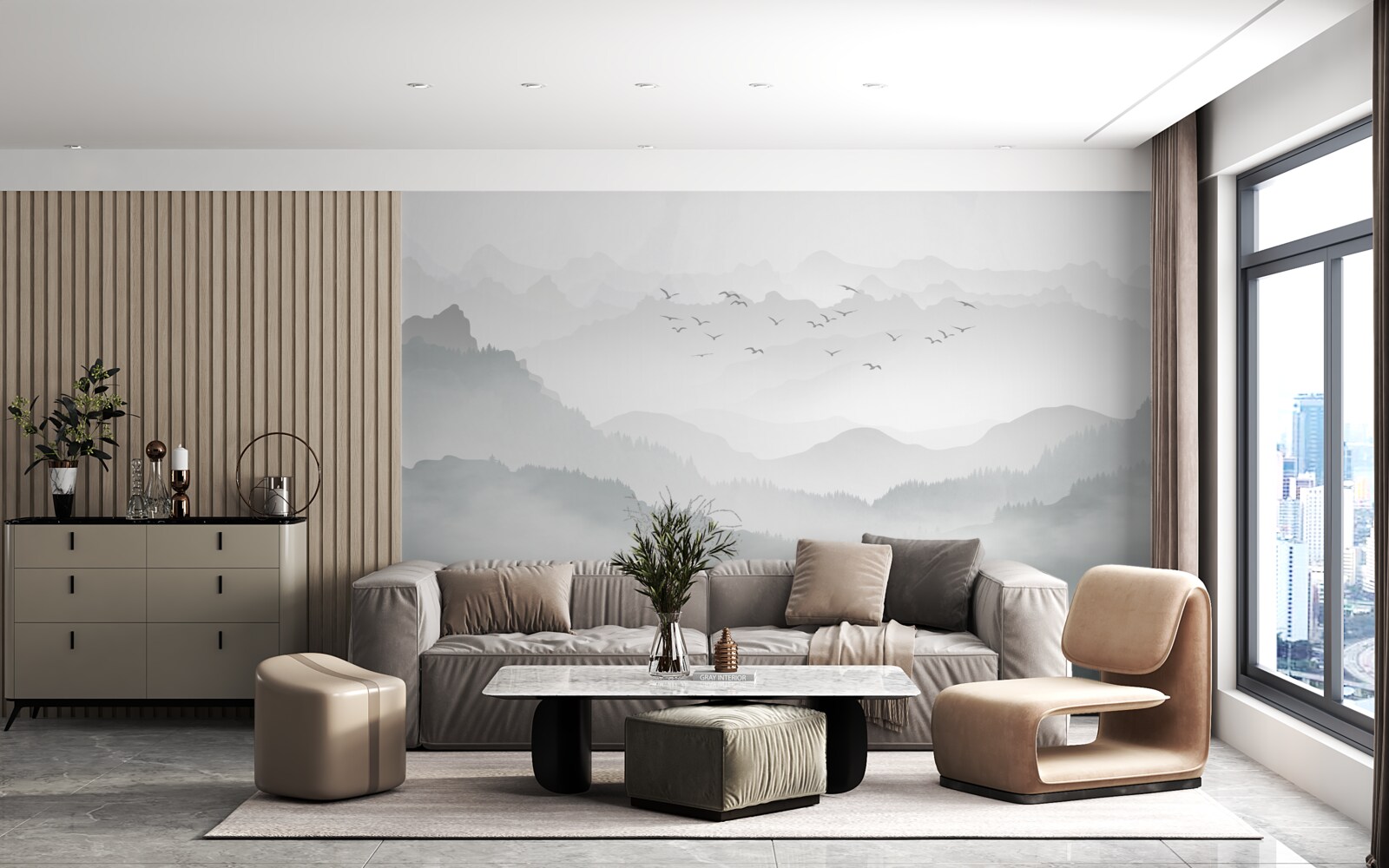 Фотошпалери туман густо огортає скелясті вершини