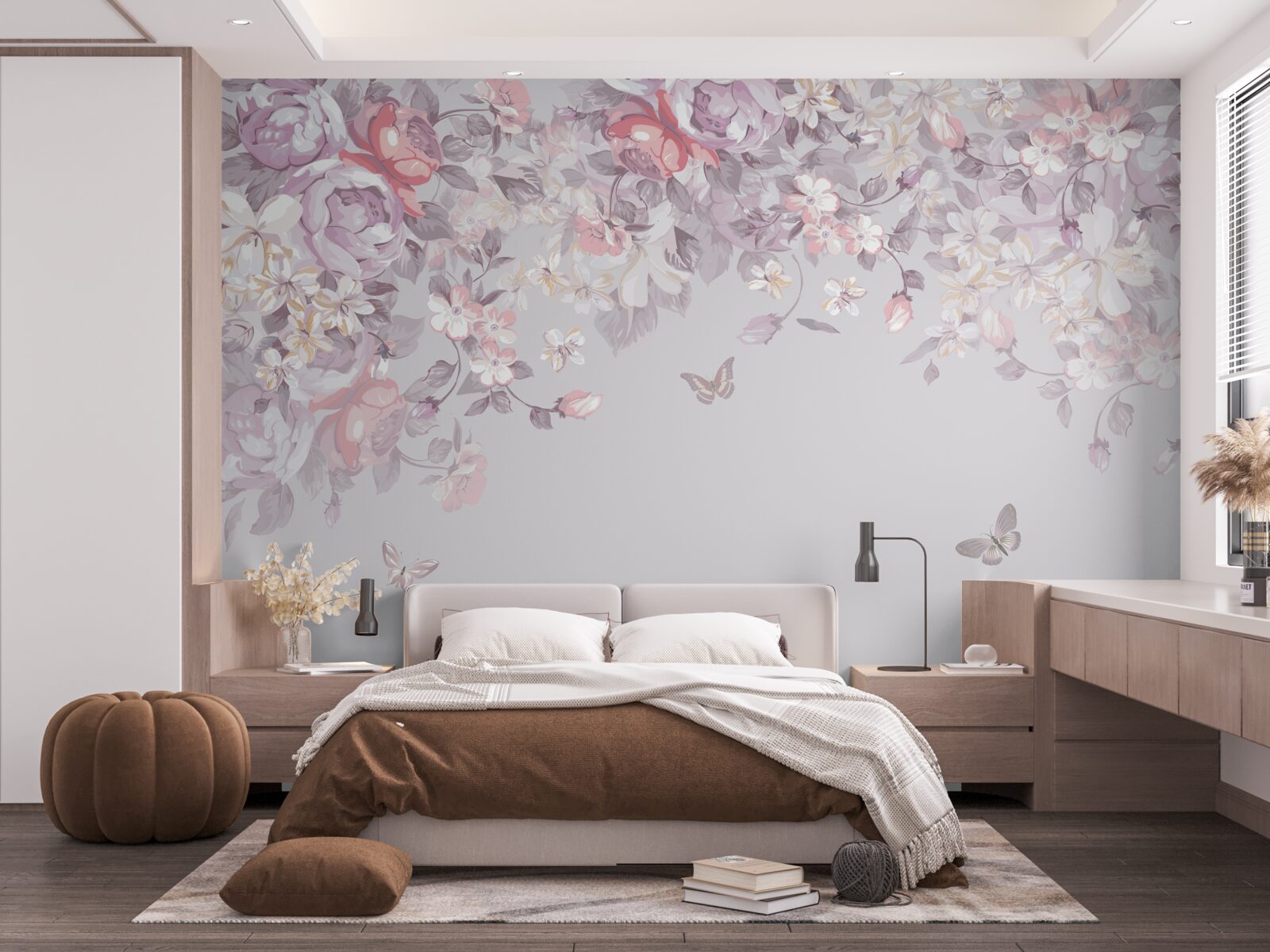 Фотошпалери сад, де цвітуть квіти і метелики