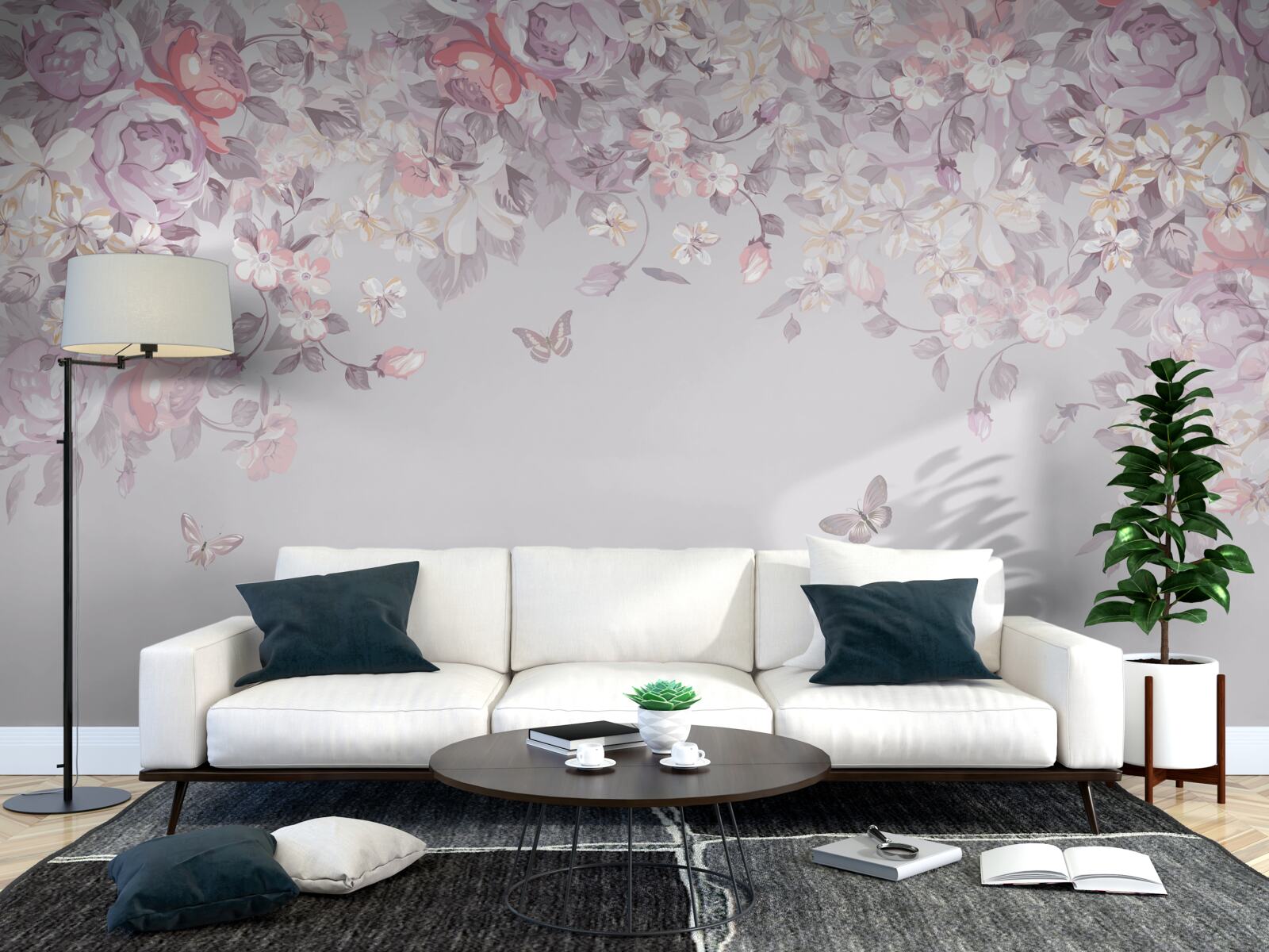 Фотошпалери сад, де цвітуть квіти і метелики