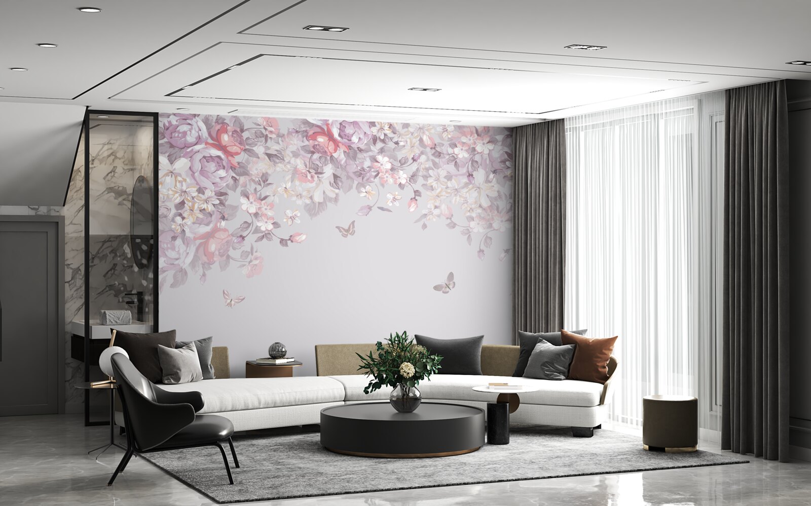 Фотошпалери сад, де цвітуть квіти і метелики