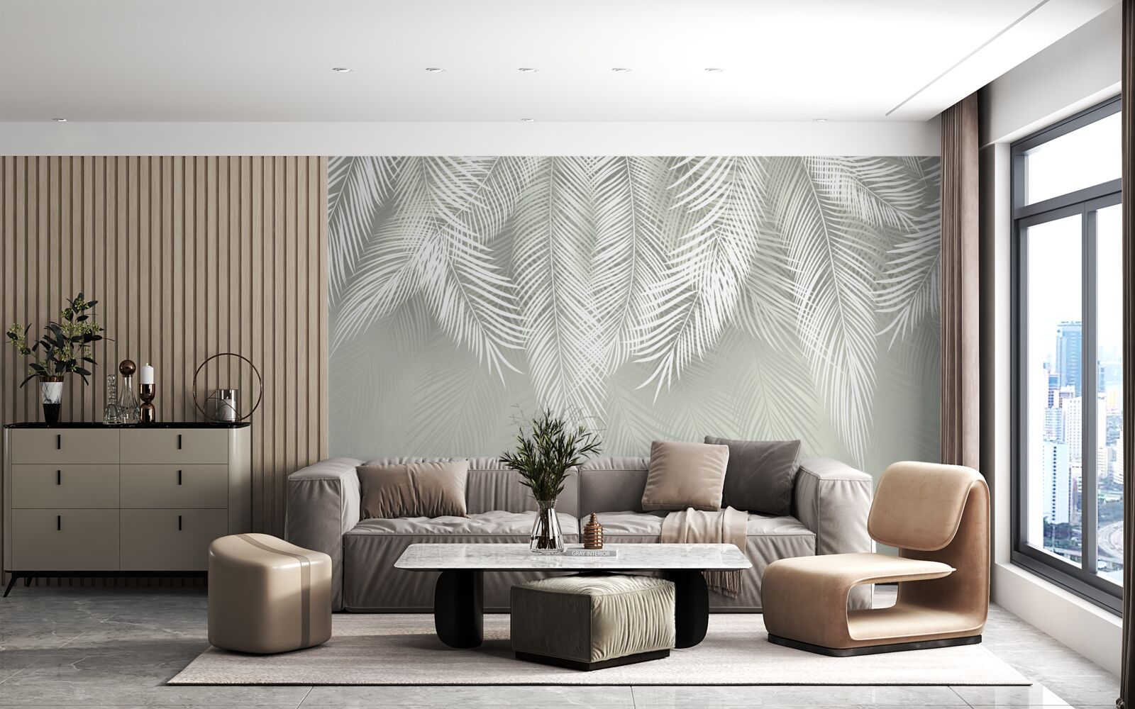 Фотошпалери білосніжне пальмове листя, ніжне і м'яке