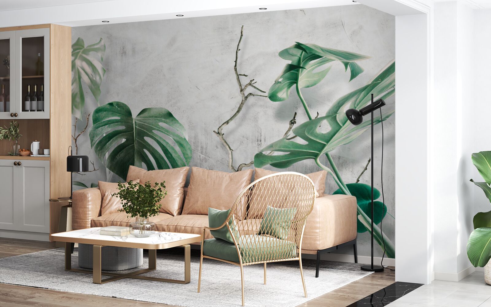 Фотошпалери тропічні монстри із зеленими гілками
