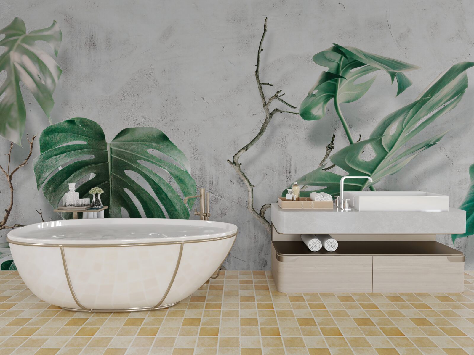 Фотошпалери тропічні монстри із зеленими гілками