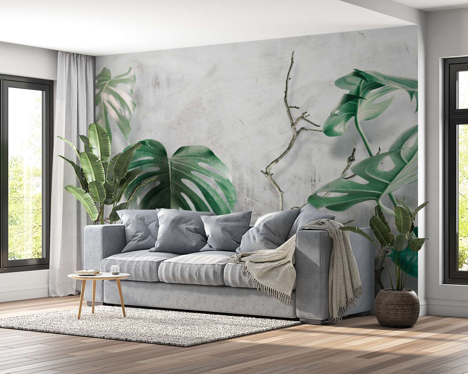 Фотошпалери тропічні монстри із зеленими гілками