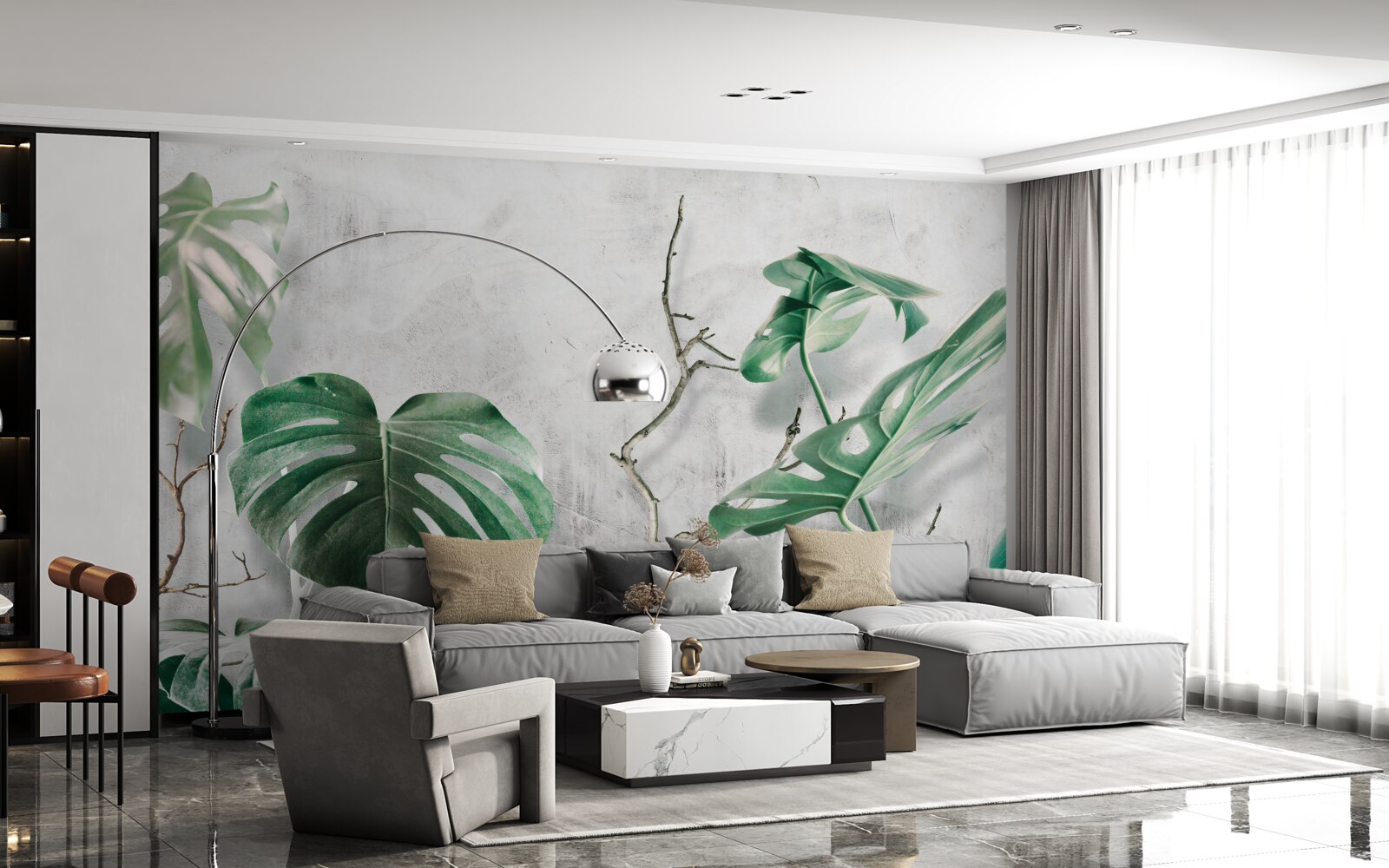 Фотошпалери тропічні монстри із зеленими гілками