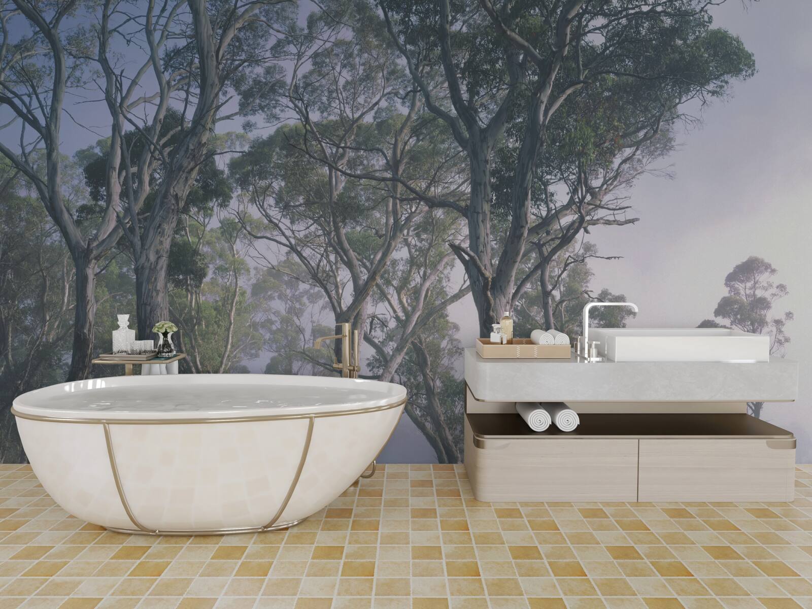 Фотошпалери ранок прокидається в туманному лісі