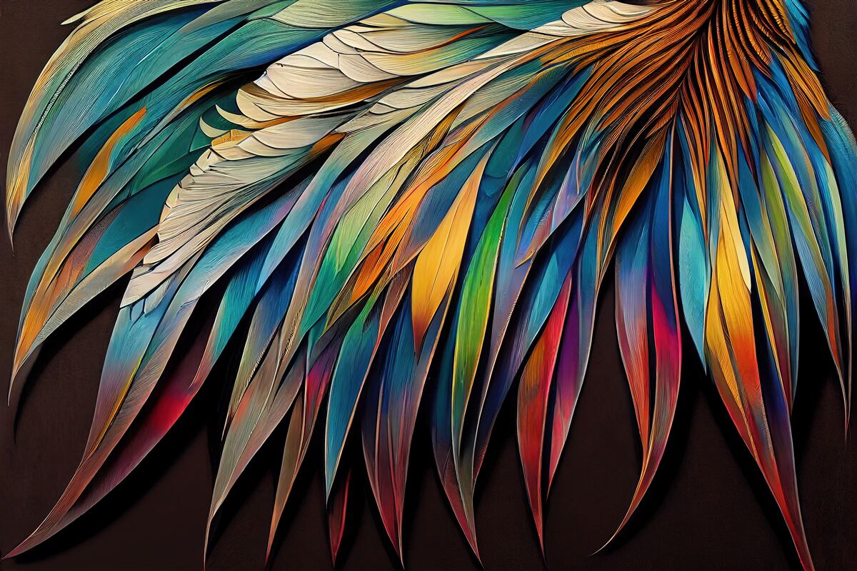 Фотошпалери нічне пальмове листя, пофарбоване в кольори веселки