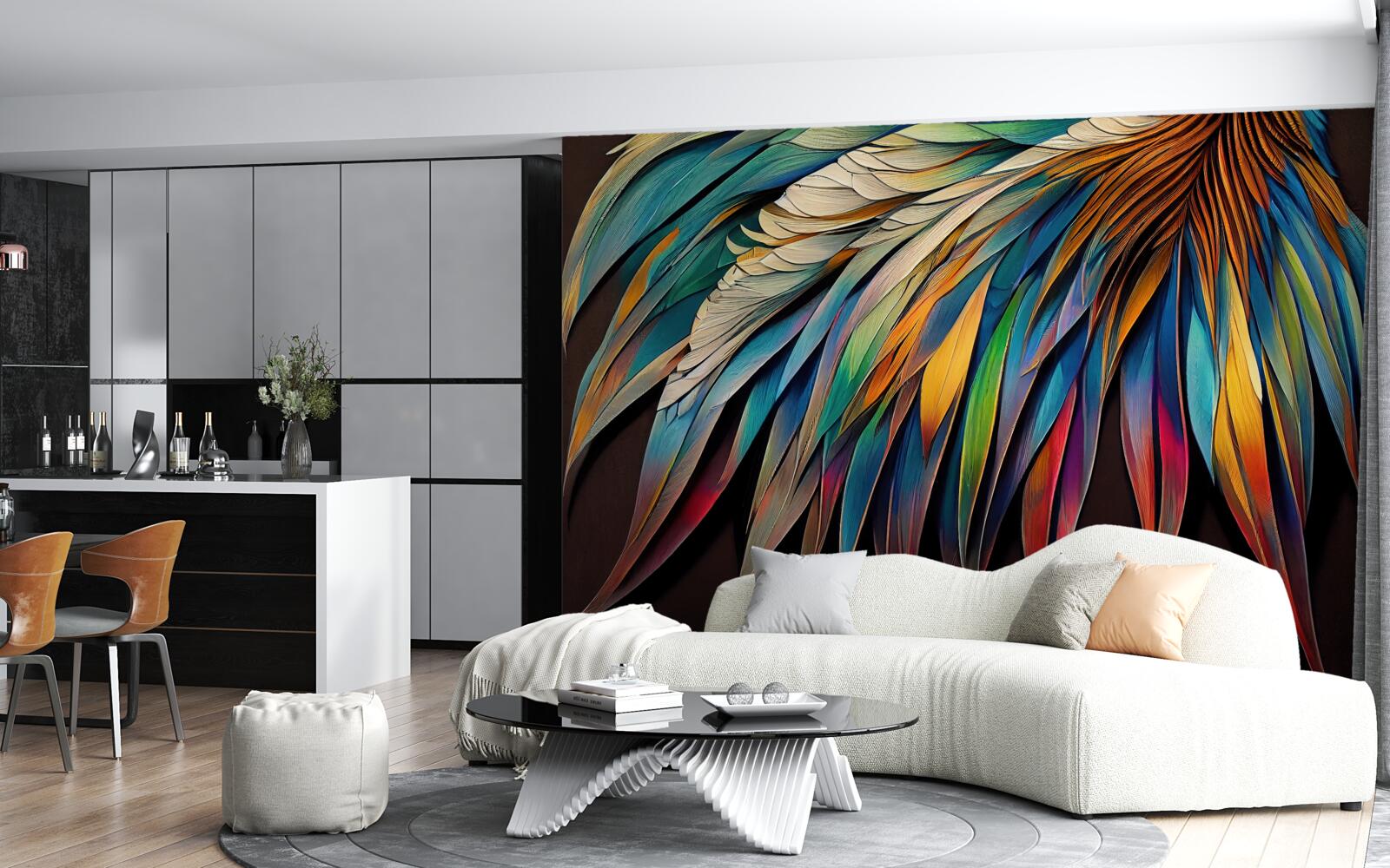 Фотошпалери нічне пальмове листя, пофарбоване в кольори веселки