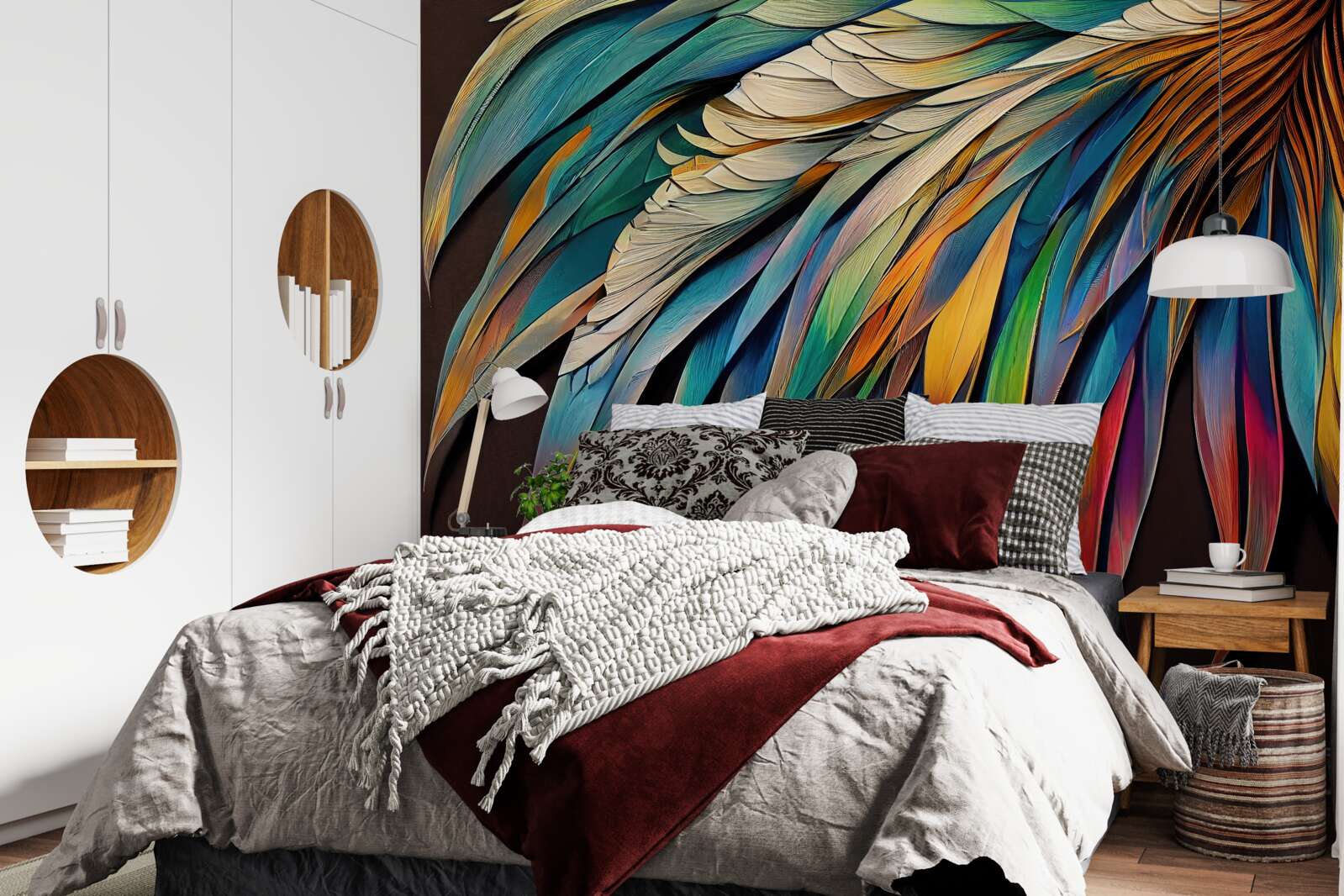 Фотошпалери нічне пальмове листя, пофарбоване в кольори веселки