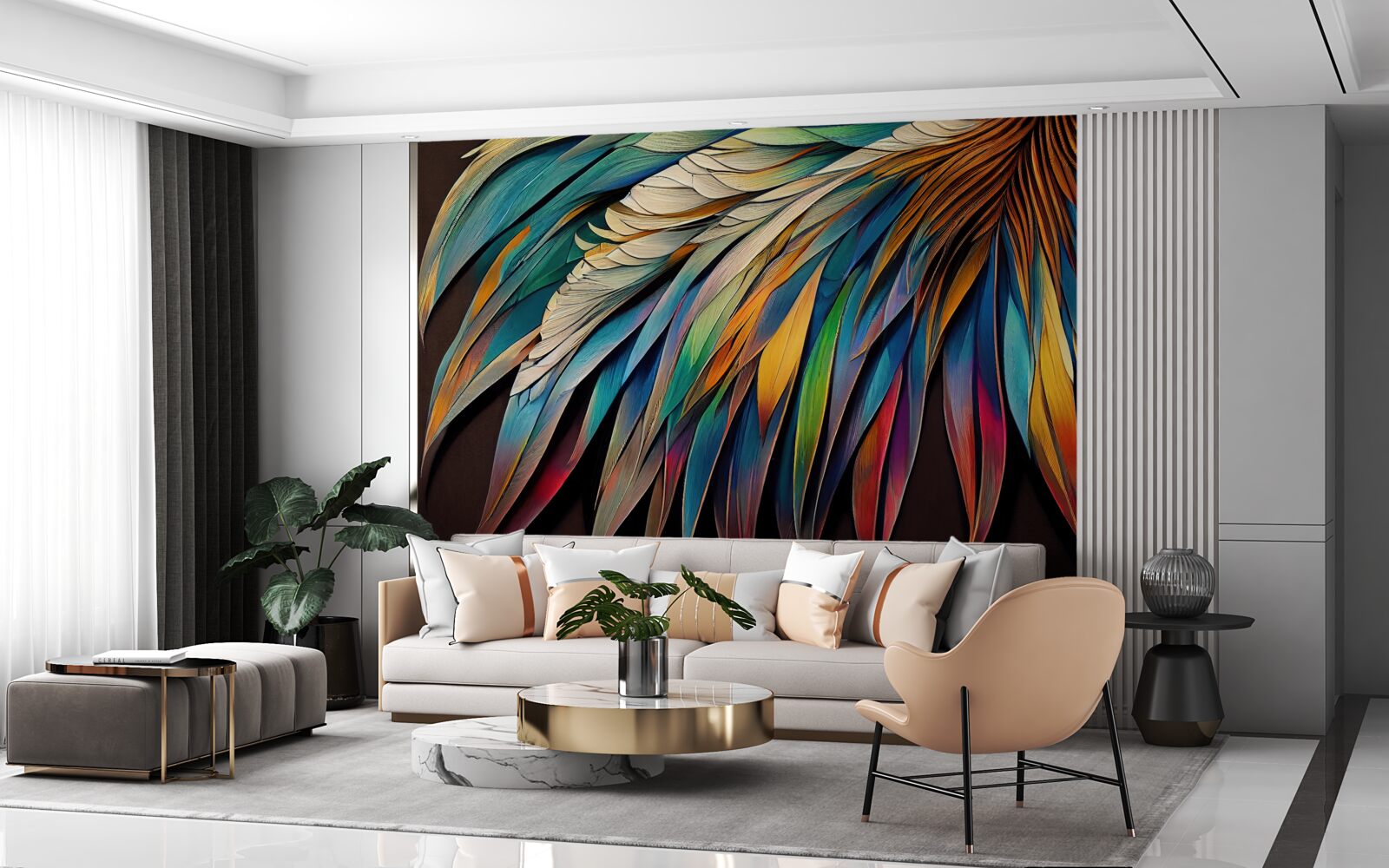 Фотошпалери нічне пальмове листя, пофарбоване в кольори веселки