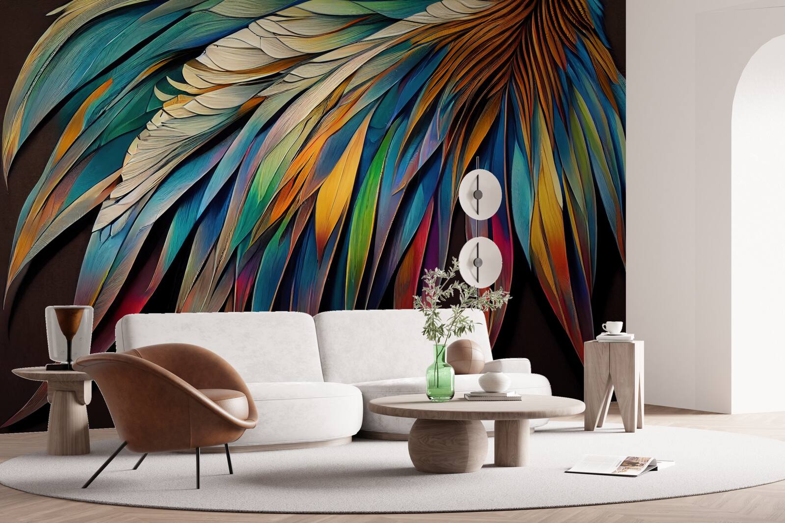Фотошпалери нічне пальмове листя, пофарбоване в кольори веселки