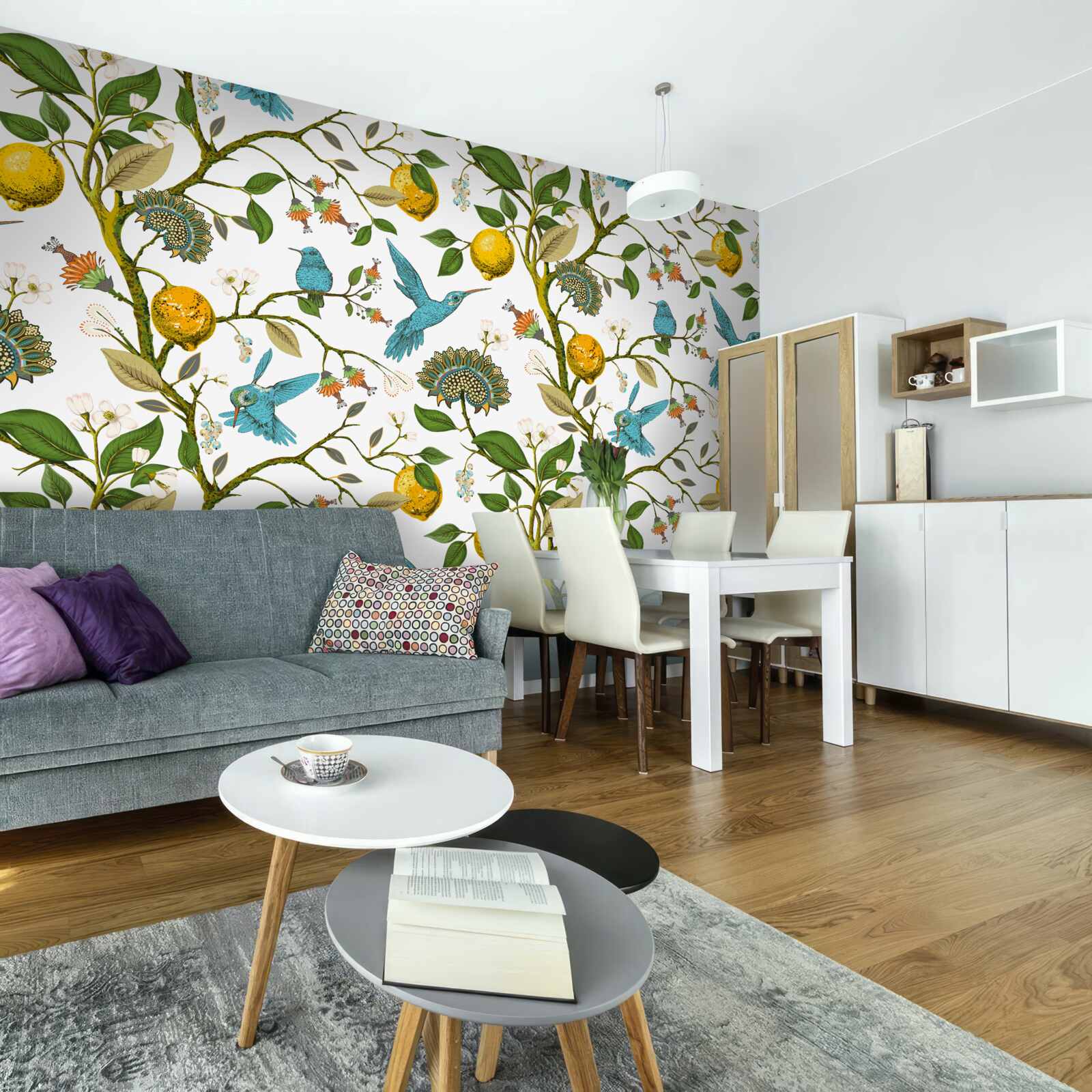 Фотошпалери лимони та блакитні колібрі