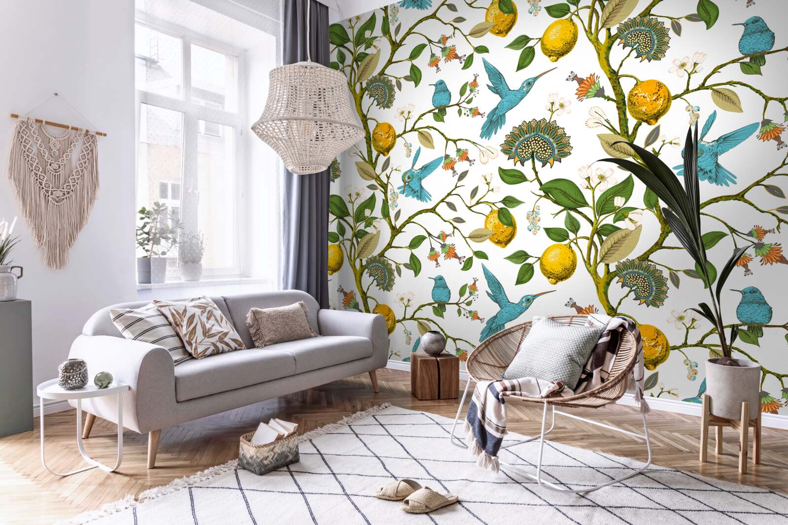 Фотошпалери лимони та блакитні колібрі