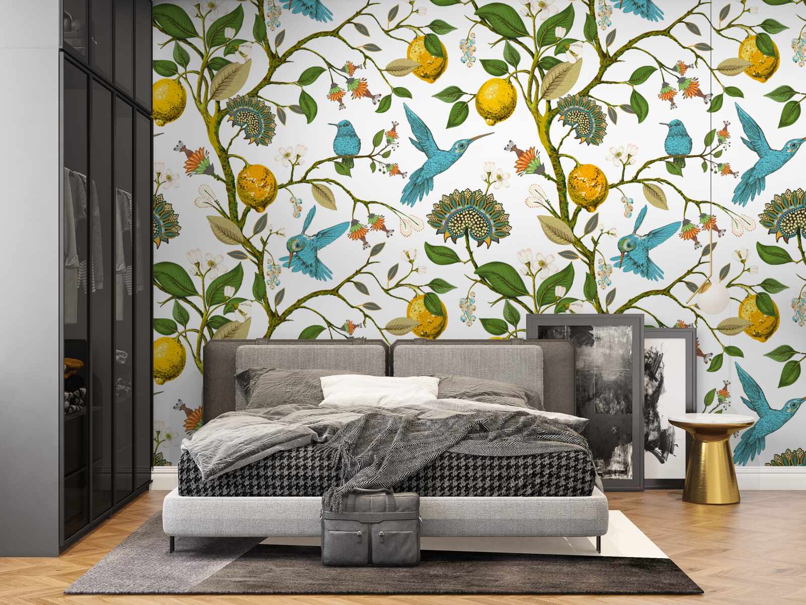 Фотошпалери лимони та блакитні колібрі