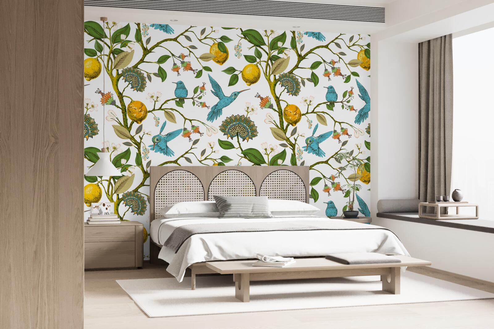 Фотошпалери лимони та блакитні колібрі