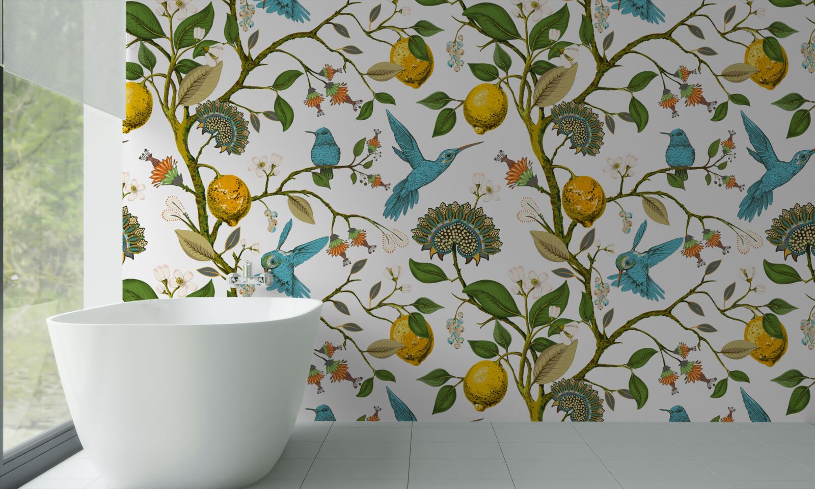 Фотошпалери лимони та блакитні колібрі