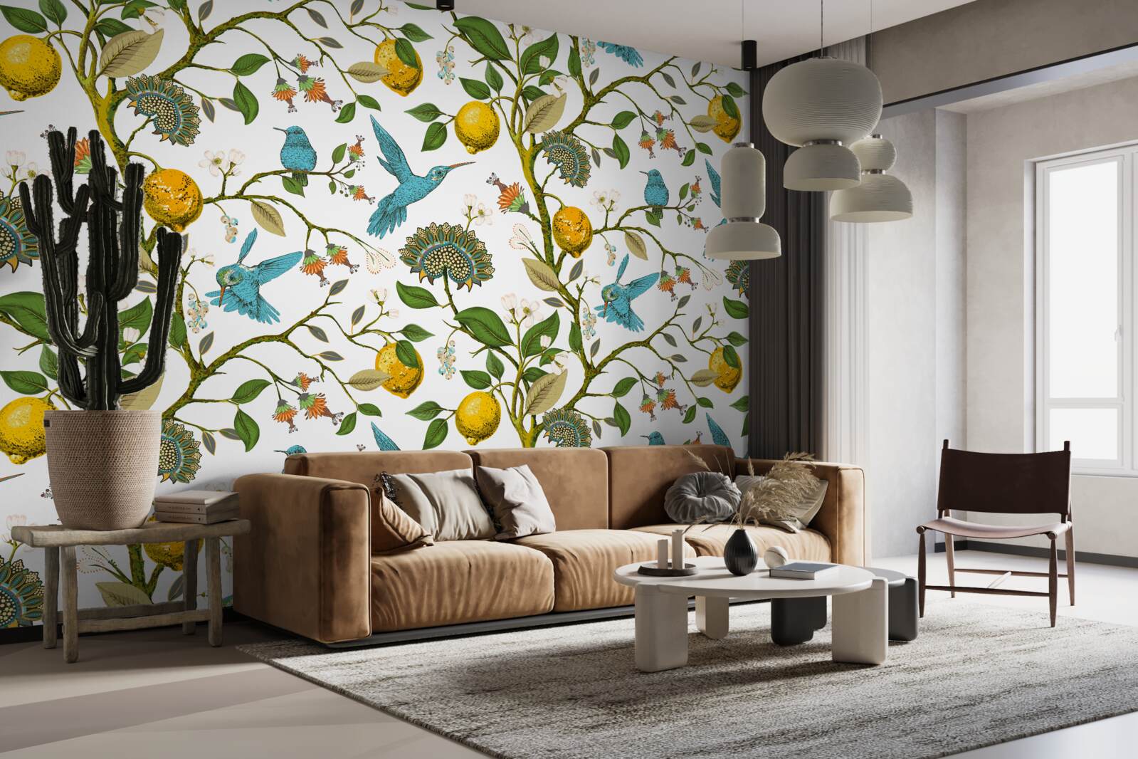 Фотошпалери лимони та блакитні колібрі