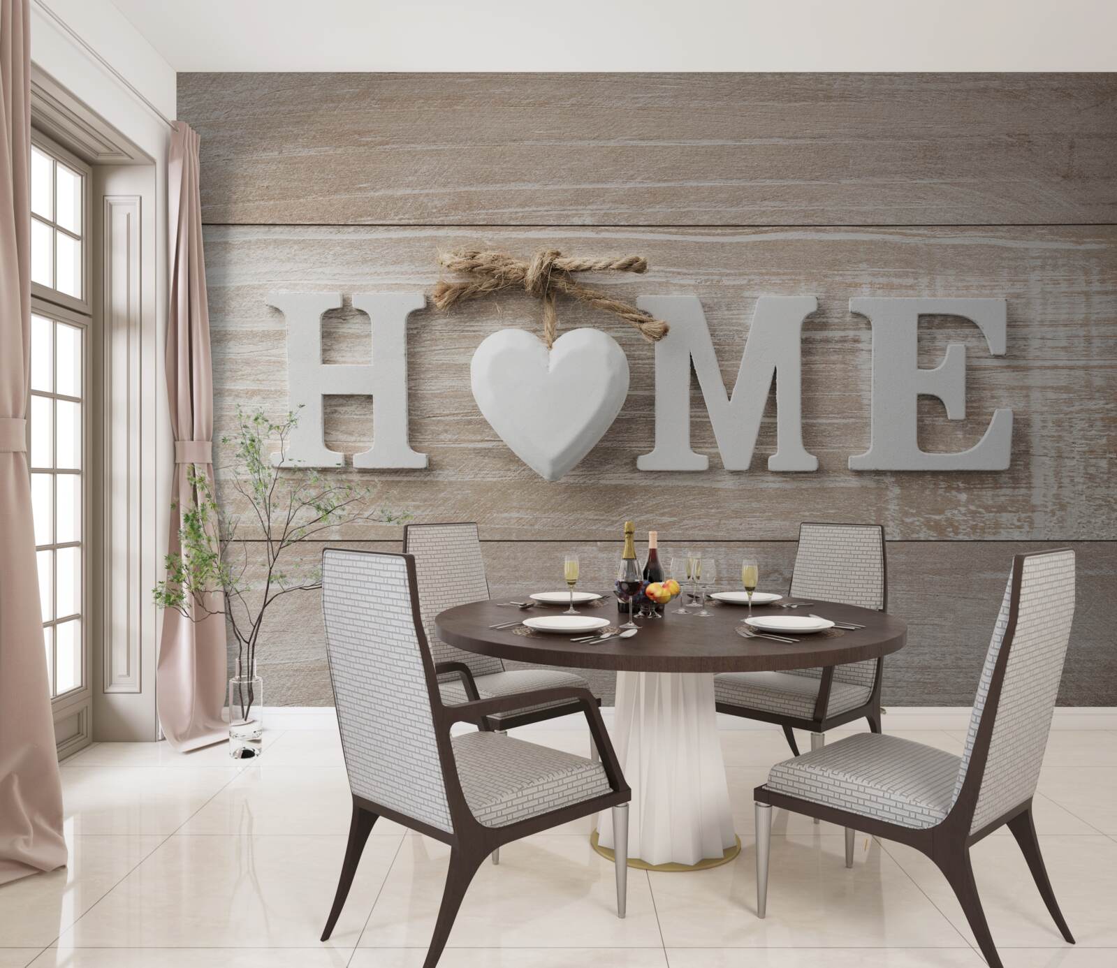 Фотошпалери текст "home" на тлі дерев