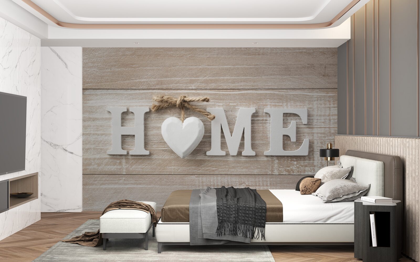 Фотошпалери текст "home" на тлі дерев