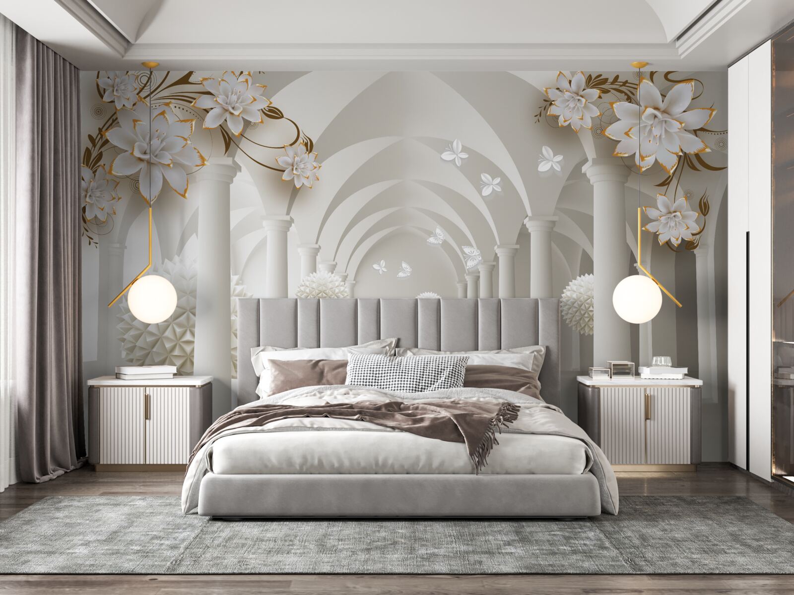 Фотошпалери Коридор у готичному стилі, прикрашений плаваючими кулями та квітами