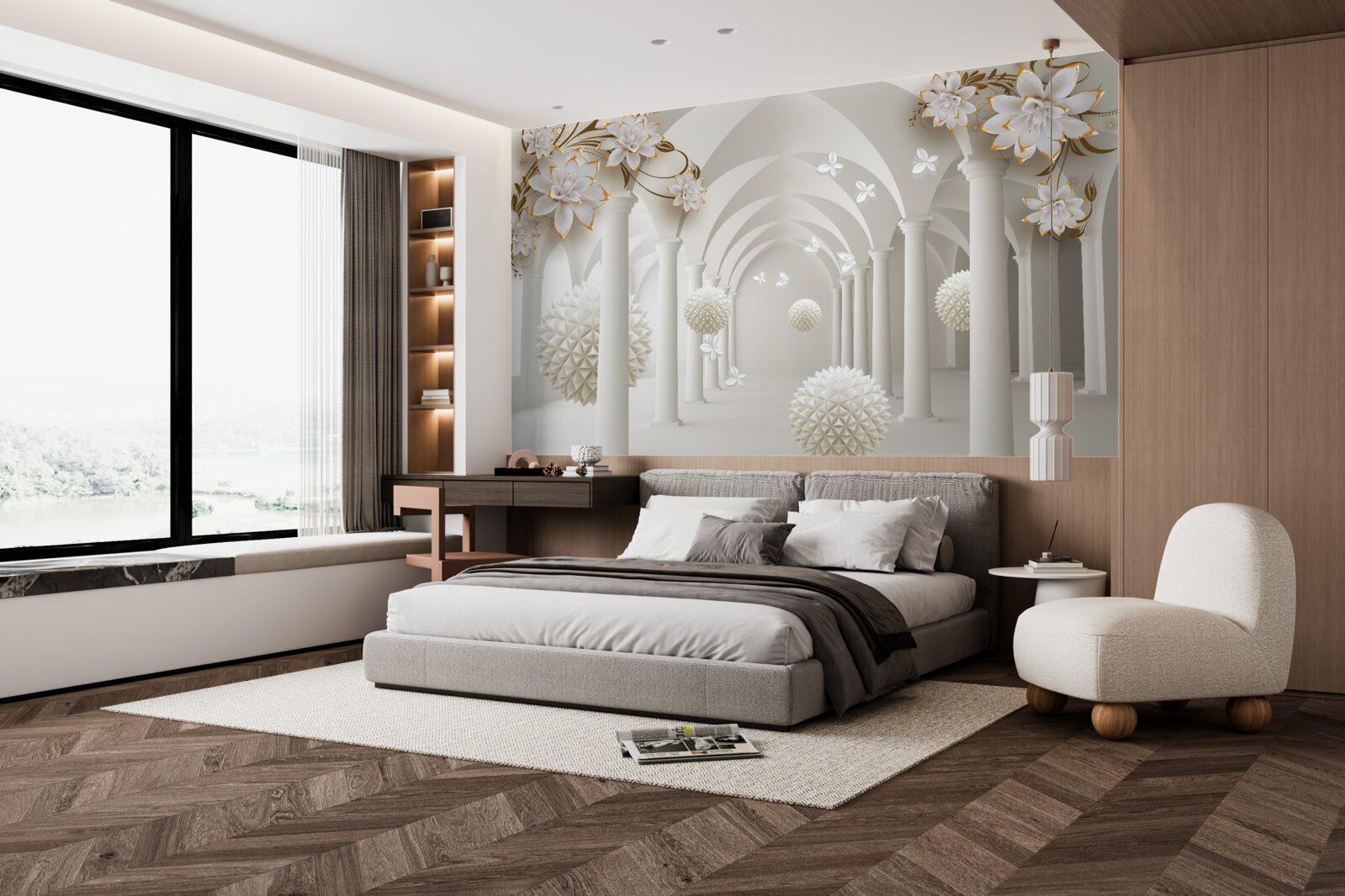 Фотошпалери Коридор у готичному стилі, прикрашений плаваючими кулями та квітами