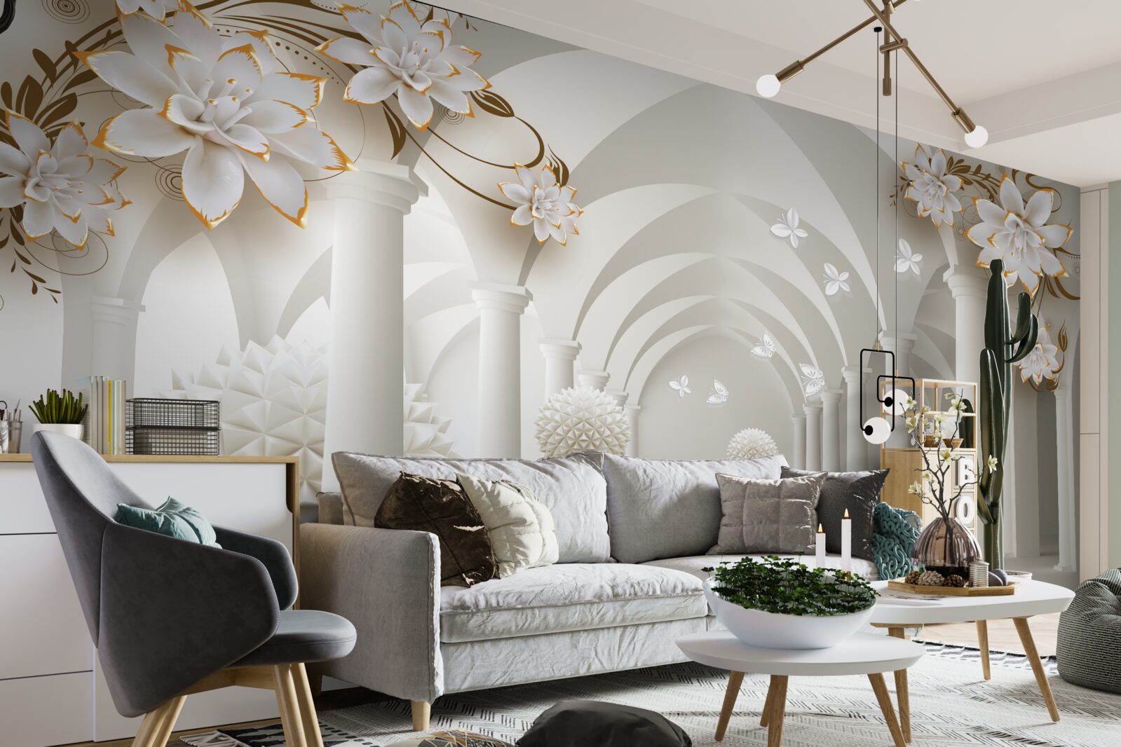 Фотошпалери Коридор у готичному стилі, прикрашений плаваючими кулями та квітами