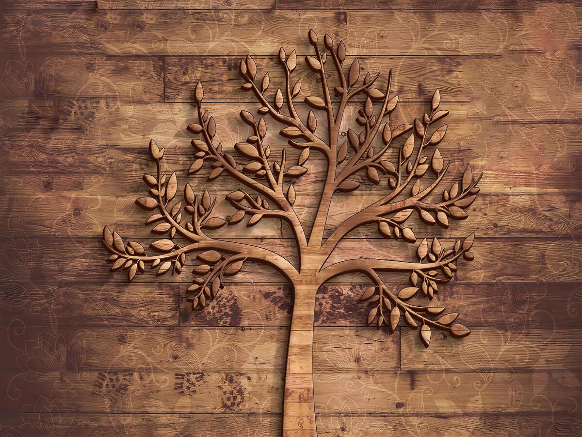 Фотошпалери листяне дерево на дерев'яному тлі