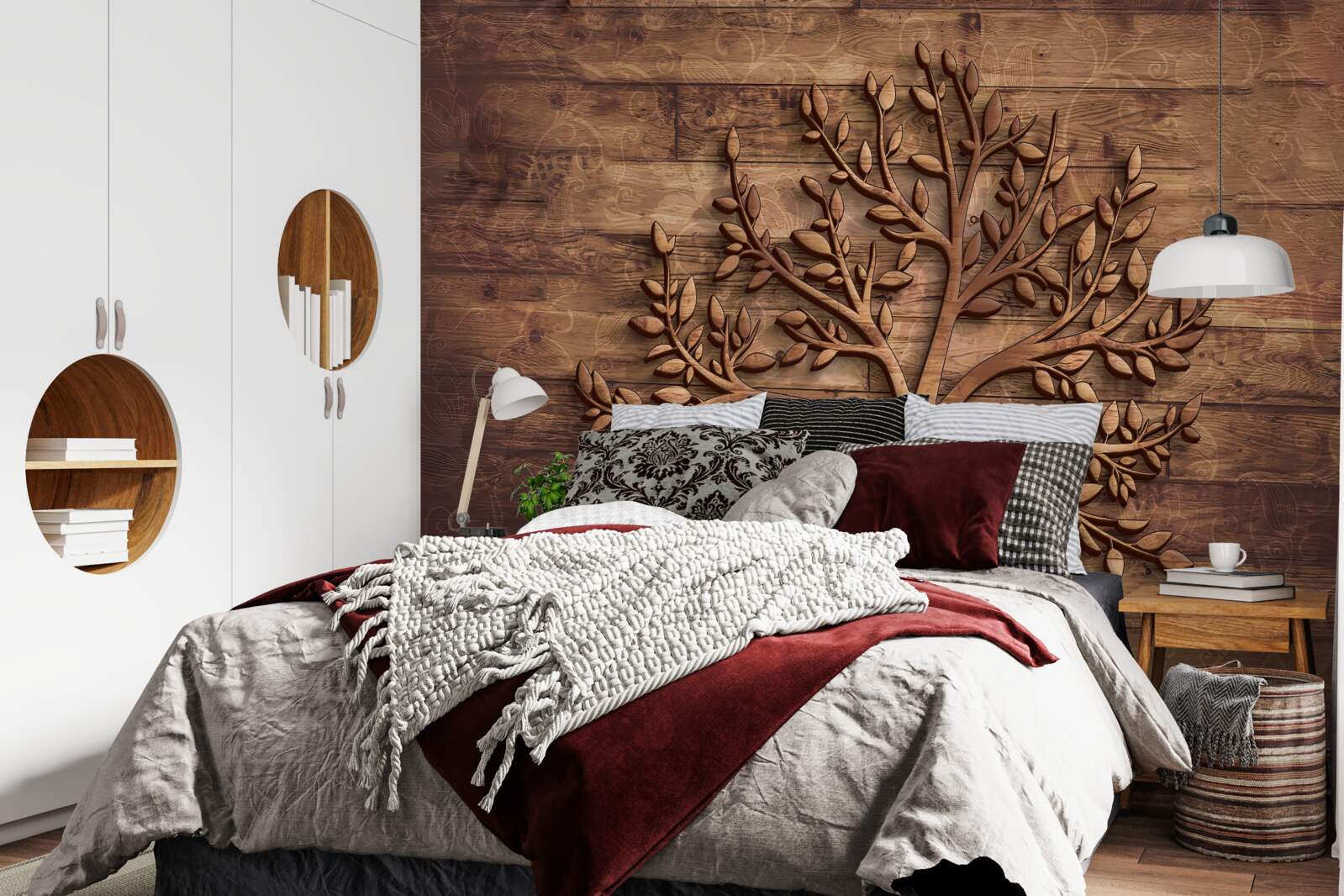 Фотошпалери листяне дерево на дерев'яному тлі