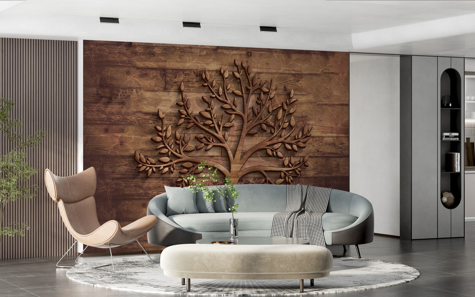 Фотошпалери листяне дерево на дерев'яному тлі