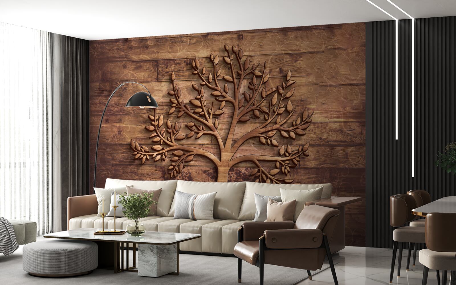 Фотошпалери листяне дерево на дерев'яному тлі