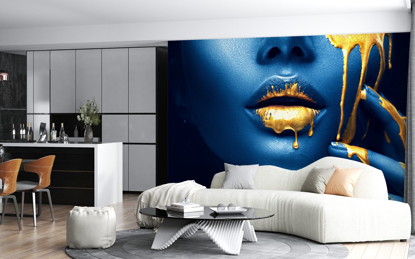 Фотошпалери жінка з блискучою золотою помадою на губах