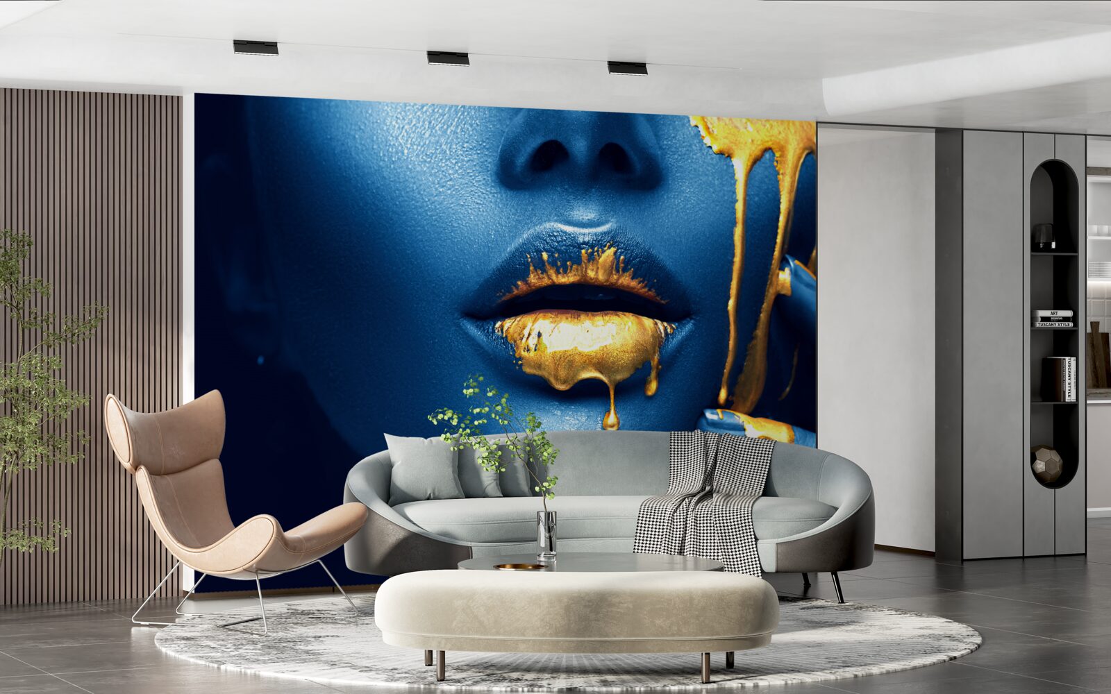 Фотошпалери жінка з блискучою золотою помадою на губах