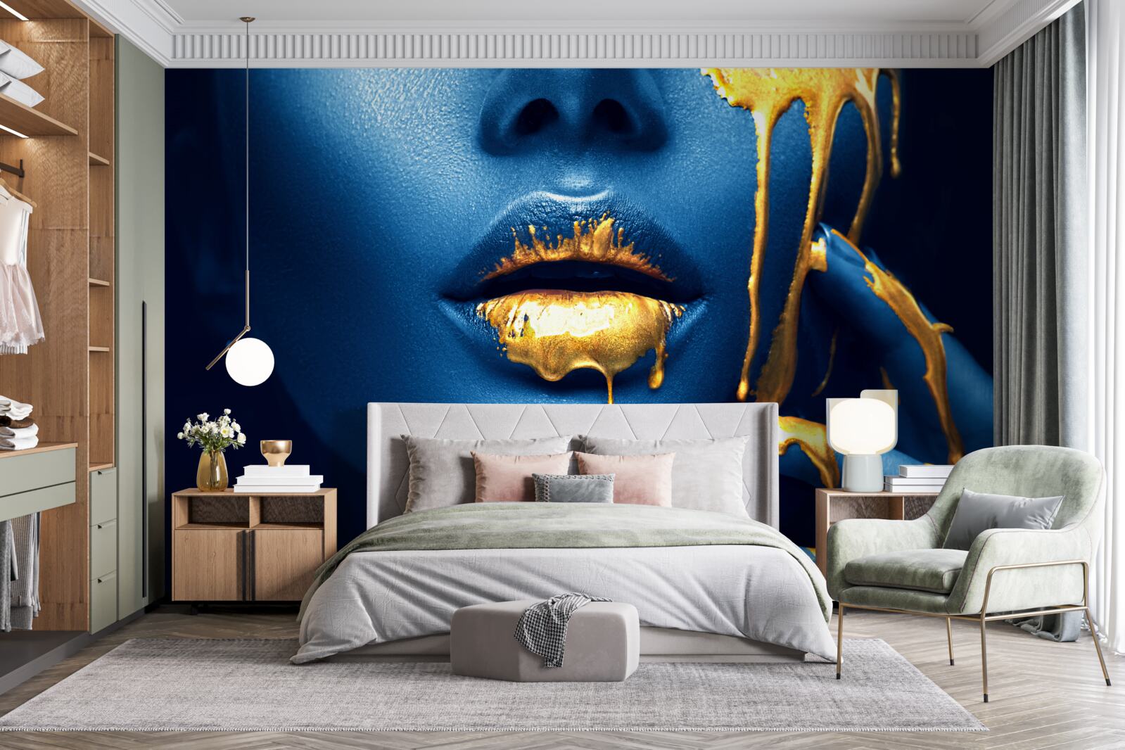 Фотошпалери жінка з блискучою золотою помадою на губах