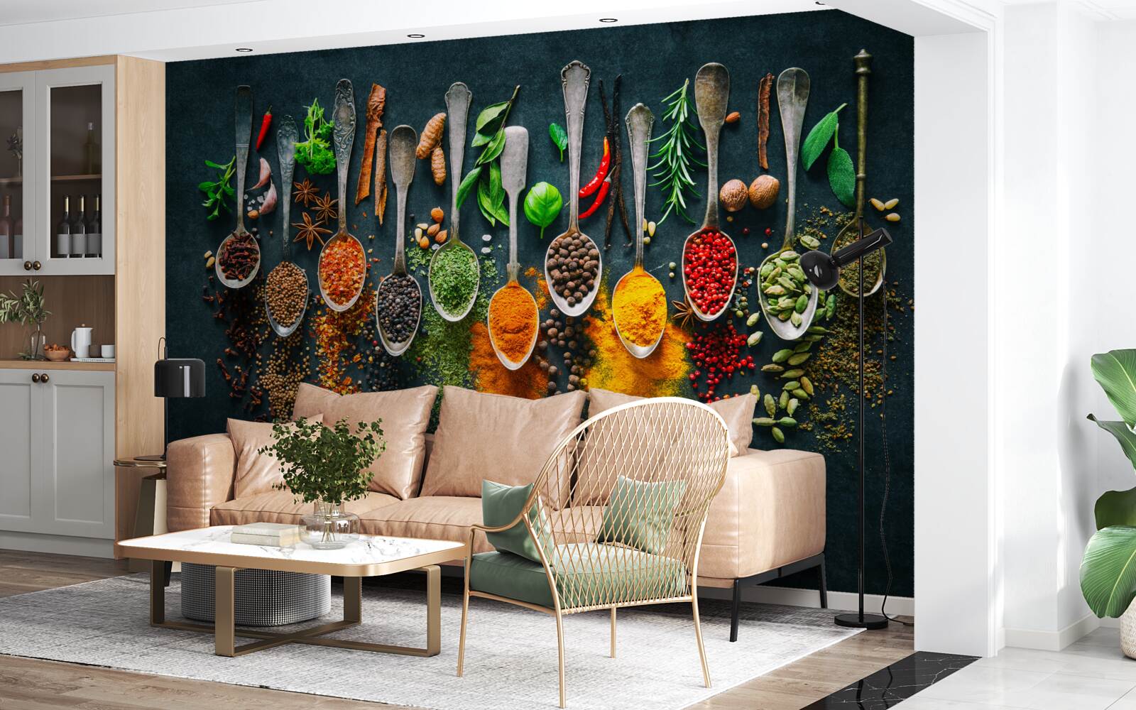 Фотошпалери різні спеції, розкладені по ложках