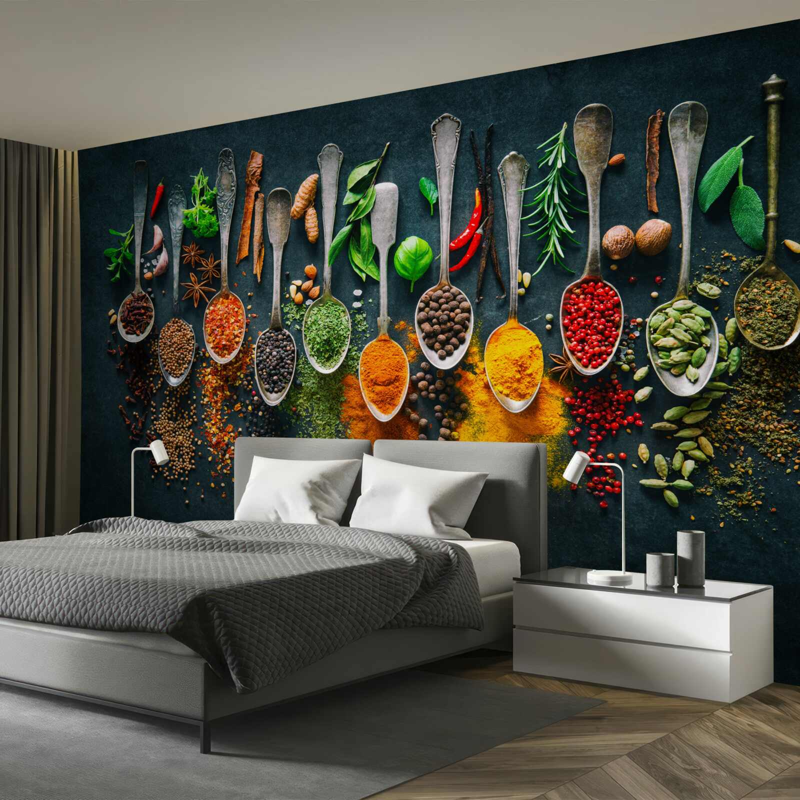 Фотошпалери різні спеції, розкладені по ложках