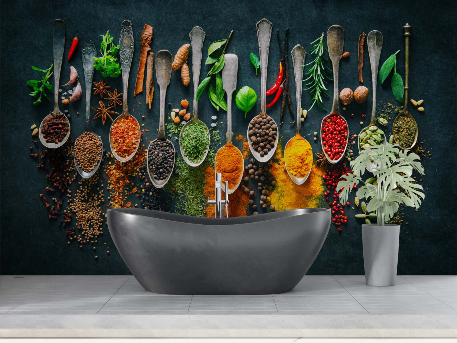 Фотошпалери різні спеції, розкладені по ложках