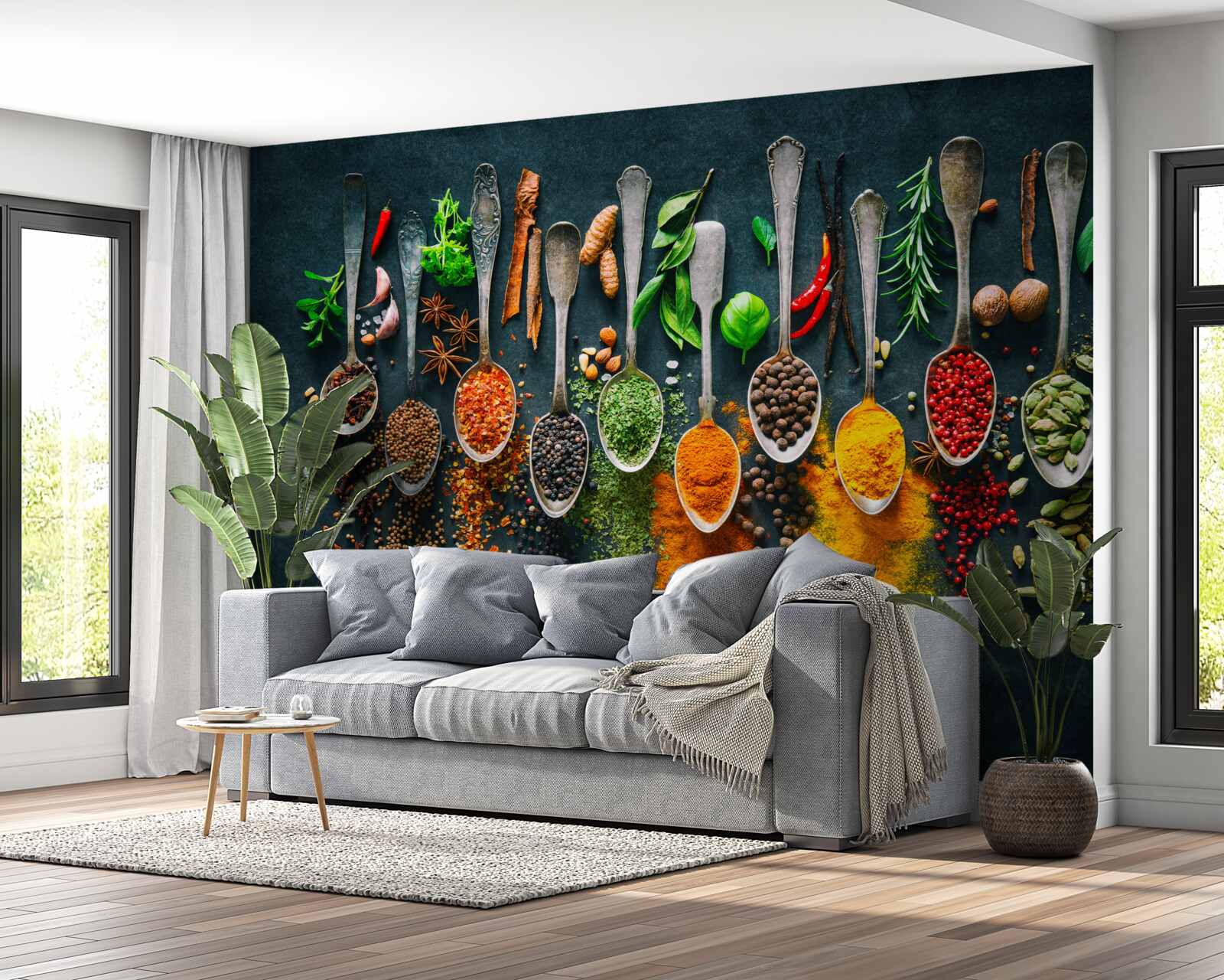 Фотошпалери різні спеції, розкладені по ложках