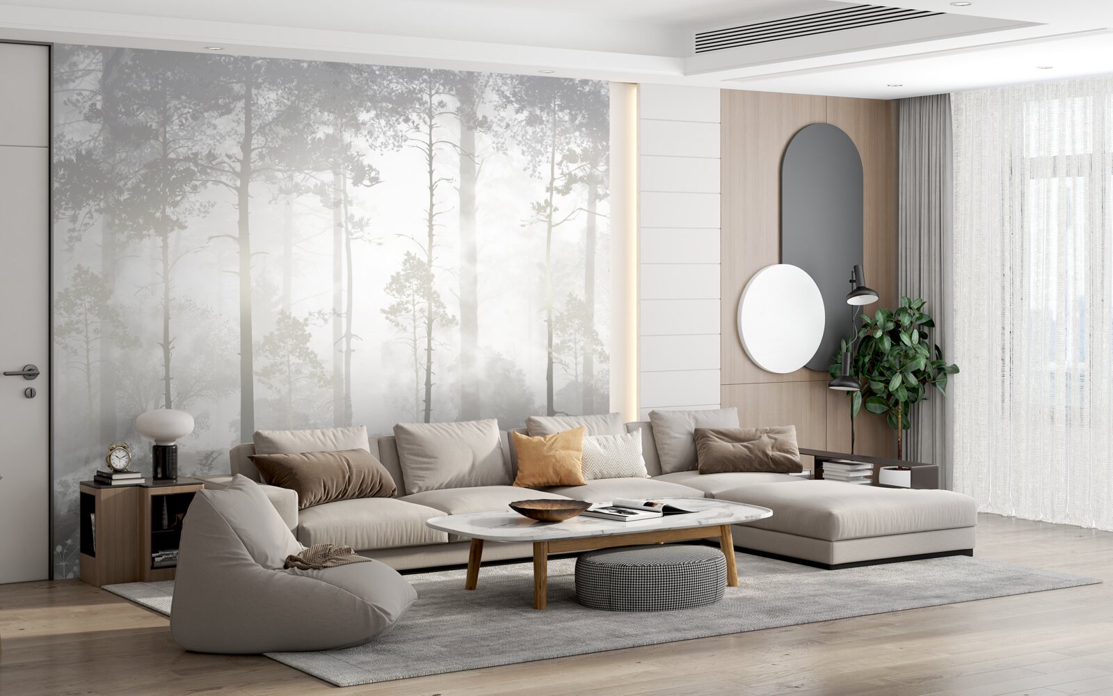 Фотошпалери Туманний ліс усіяний високими соснами, як у казці