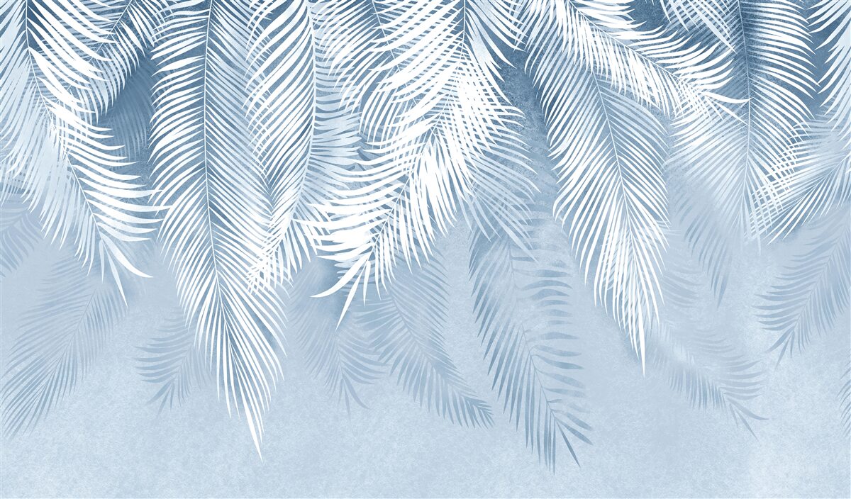 Фотошпалери біле та синє пір'я на зимовому листі