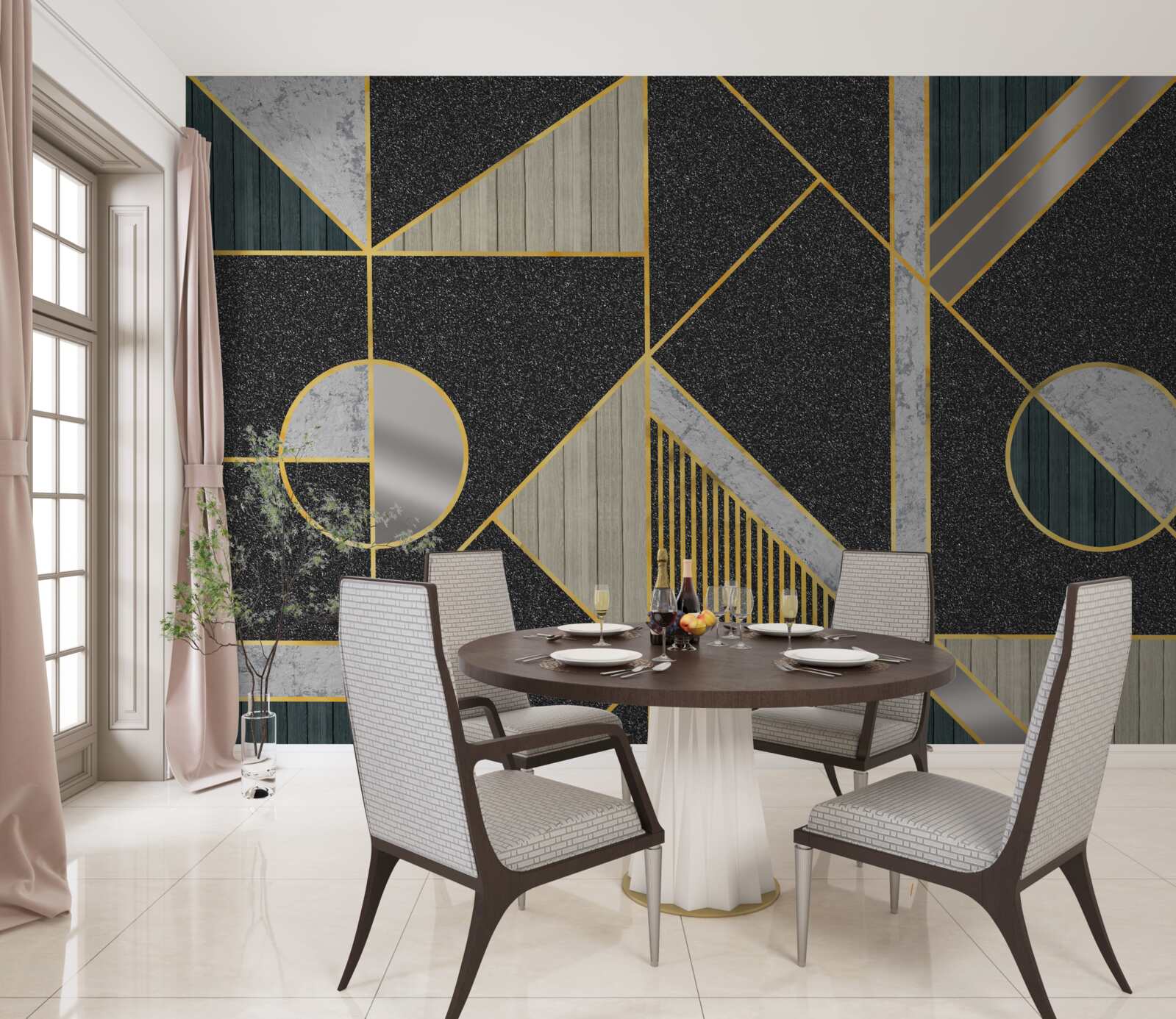 Фотошпалери темна мозаїка з золотистими відтінками